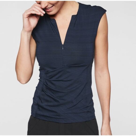 NWOT Athleta Pacifica 1/2 Zip Navy Blue Sleeveless Rash Guard Sz S - Picture 2 of 6